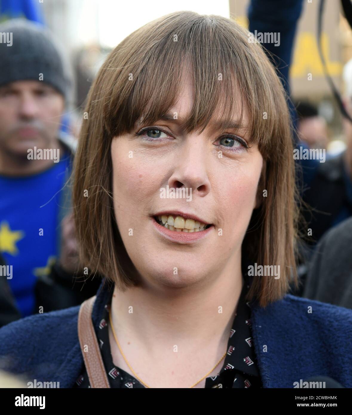 Photograph of Jess Philips speaking at a Pro-Remain march. Jessica Rose Phillips (1981-) a British Labour Party politician. She has served as the Member of Parliament for Birmingham Yardley since the 2015 general election. Stock Photo