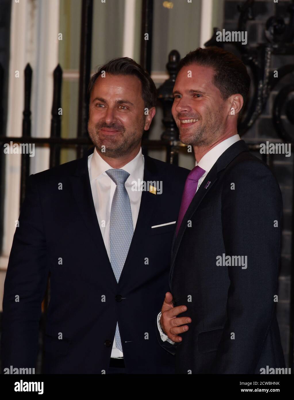 Photograph of Xavier Bettel, with his husband Gauthier Destenay, attending  the NATO Summit, London, December 2019 Stock Photo - Alamy