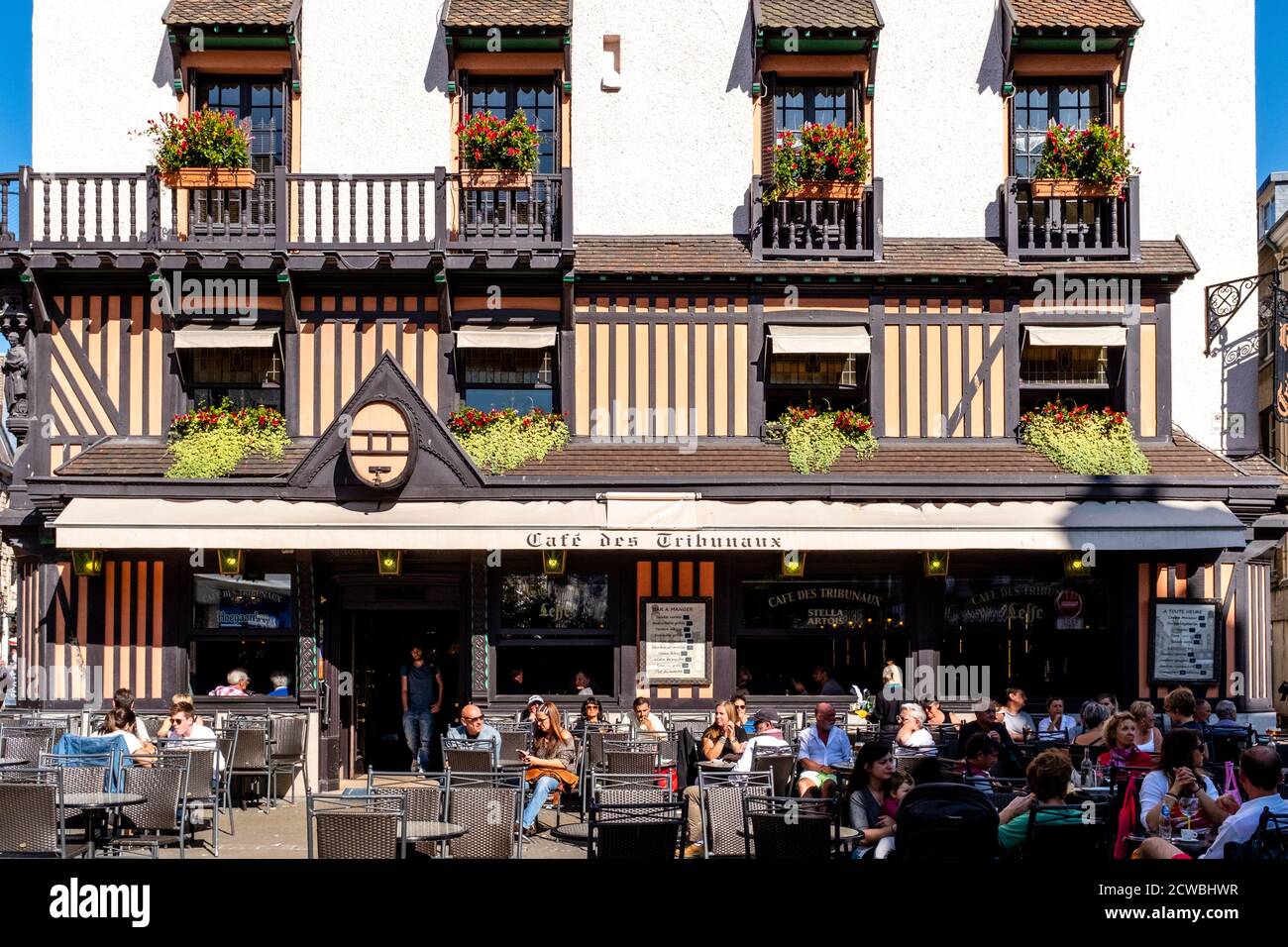 Local People Sitting Outside A Cafe In The Town Of Dieppe, Normandy, France. Stock Photo