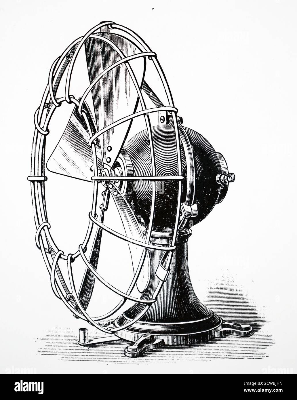 Engraving depicting an electric fan with a wire guard Stock Photo
