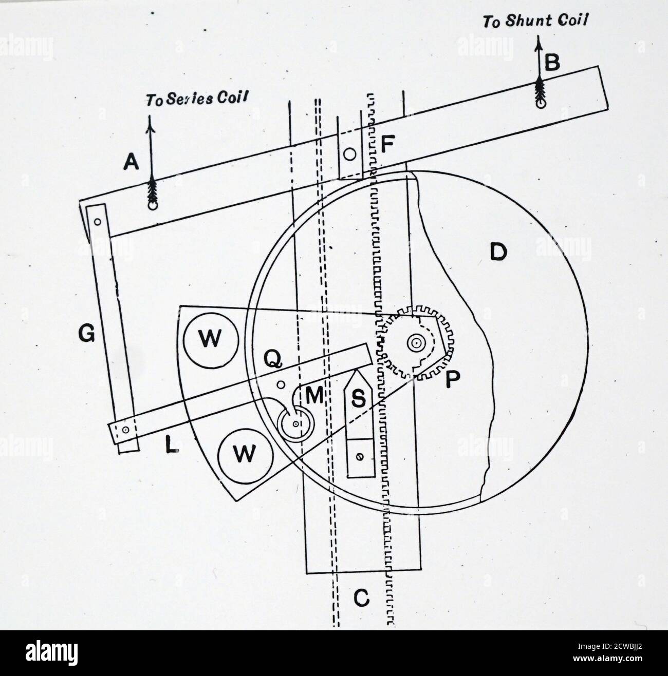 Engraving depicting the mechanism of a BrockiePell carbon arc lamp