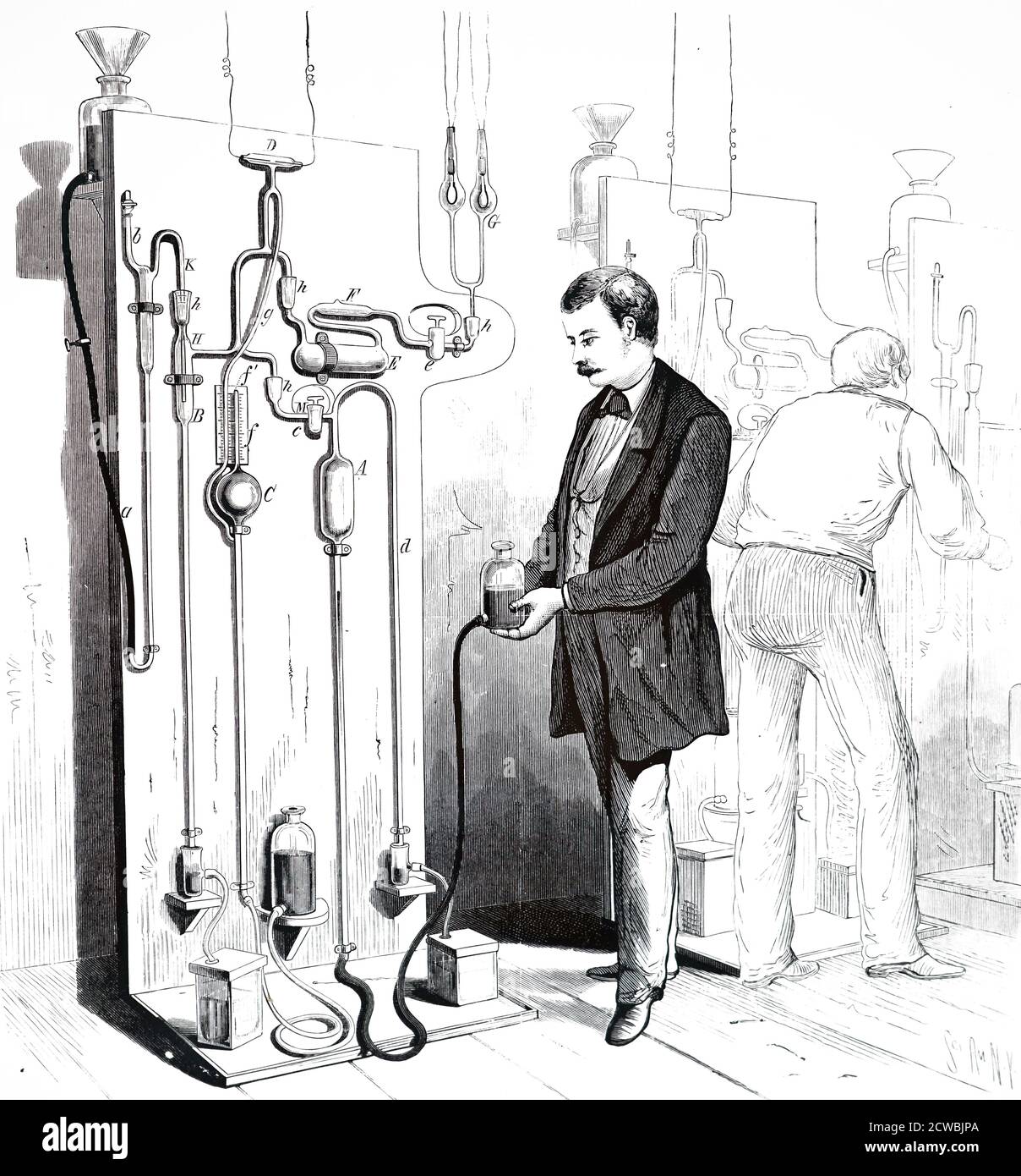 Engraving depicting a vacuum apparatus for exhausting Edison