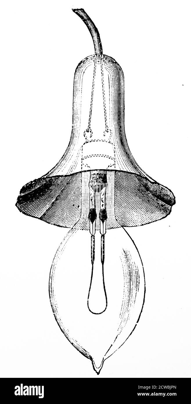 Engraving depicting an incandescent lamp by St. LaneFox (c