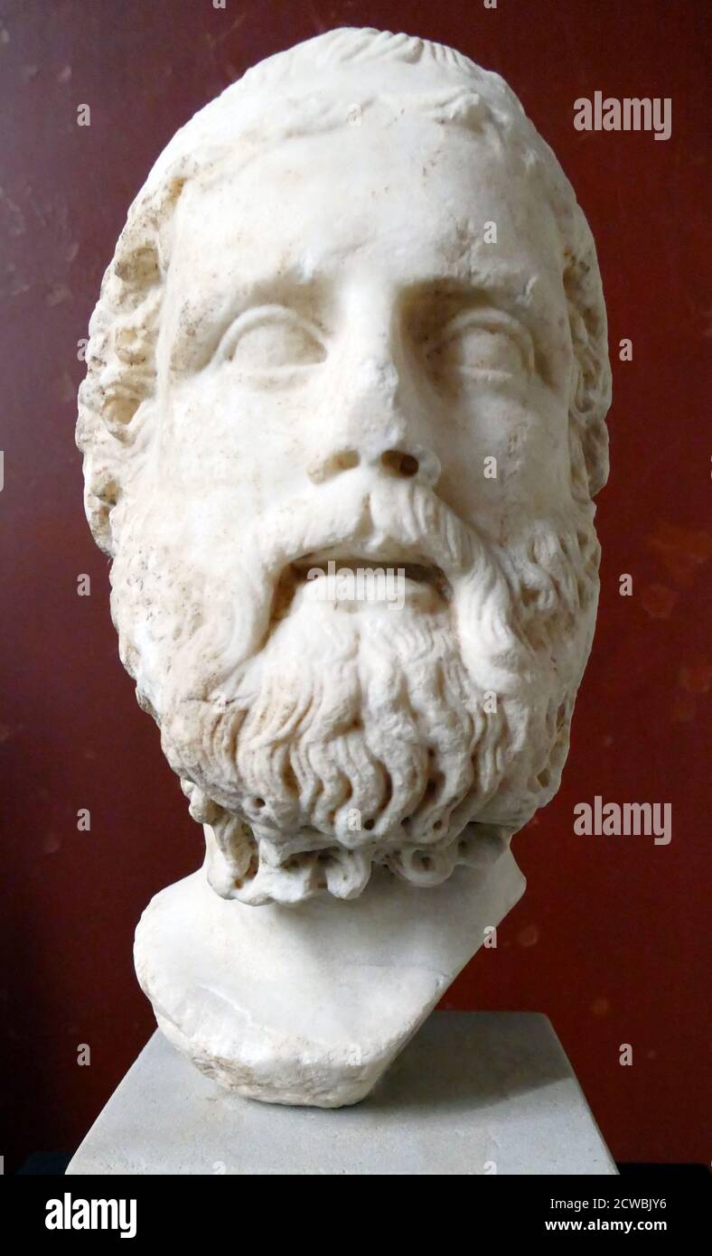 Marble portrait of the Greek lyric poet Anacreon of Teos Stock Photo