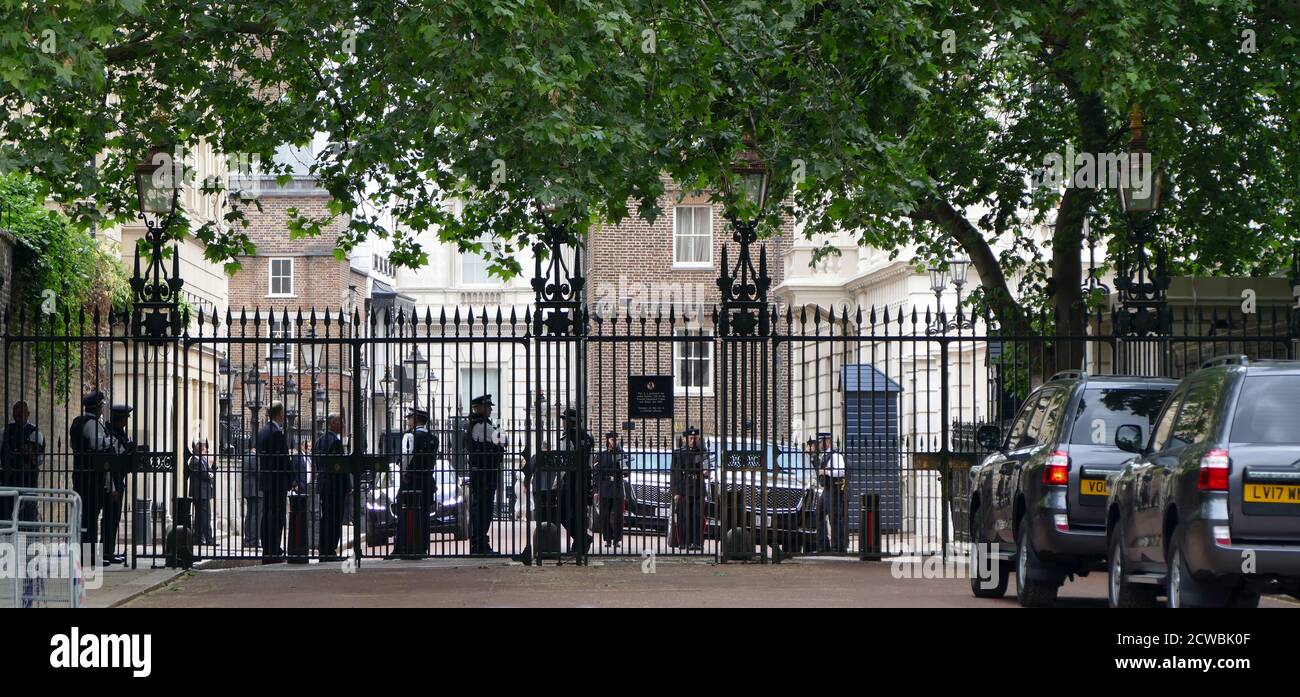 Photograph of the armed police security at Buckingham Palace during