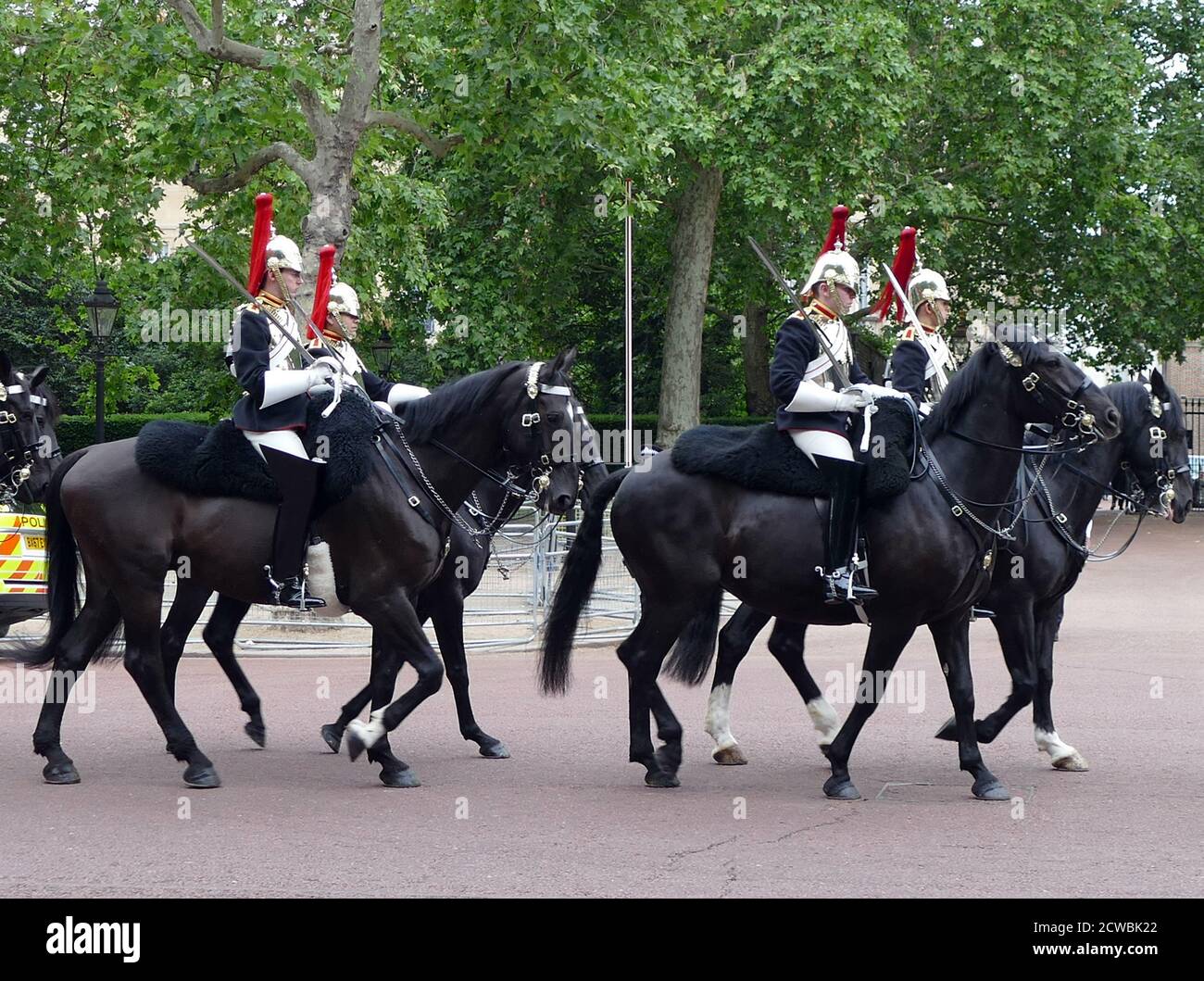 Photograph of the Queen's Horsegaurds parade down the Mall, in honour of US President Donald Trump, during his visit to London. June 2019. Stock Photo