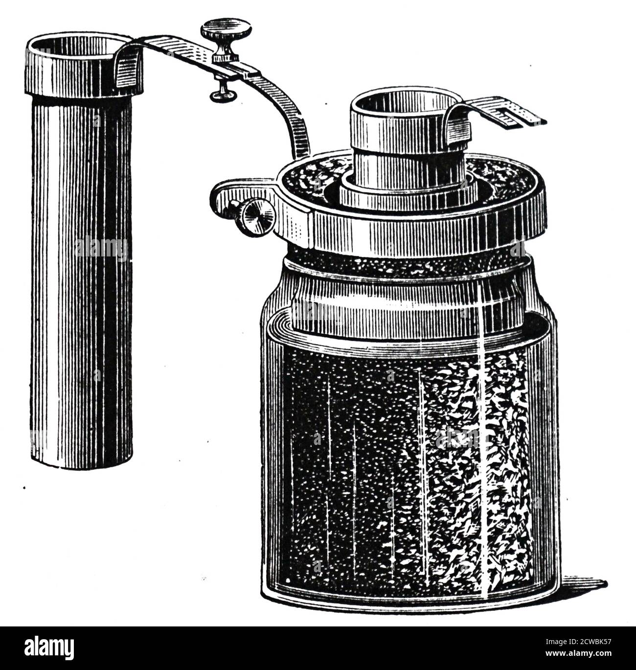 Engraving depicting a Bunsen cell: from which Robert Bunsen obtained his first patent, in which carbon was substituted for Grove's platinum plate Stock Photo