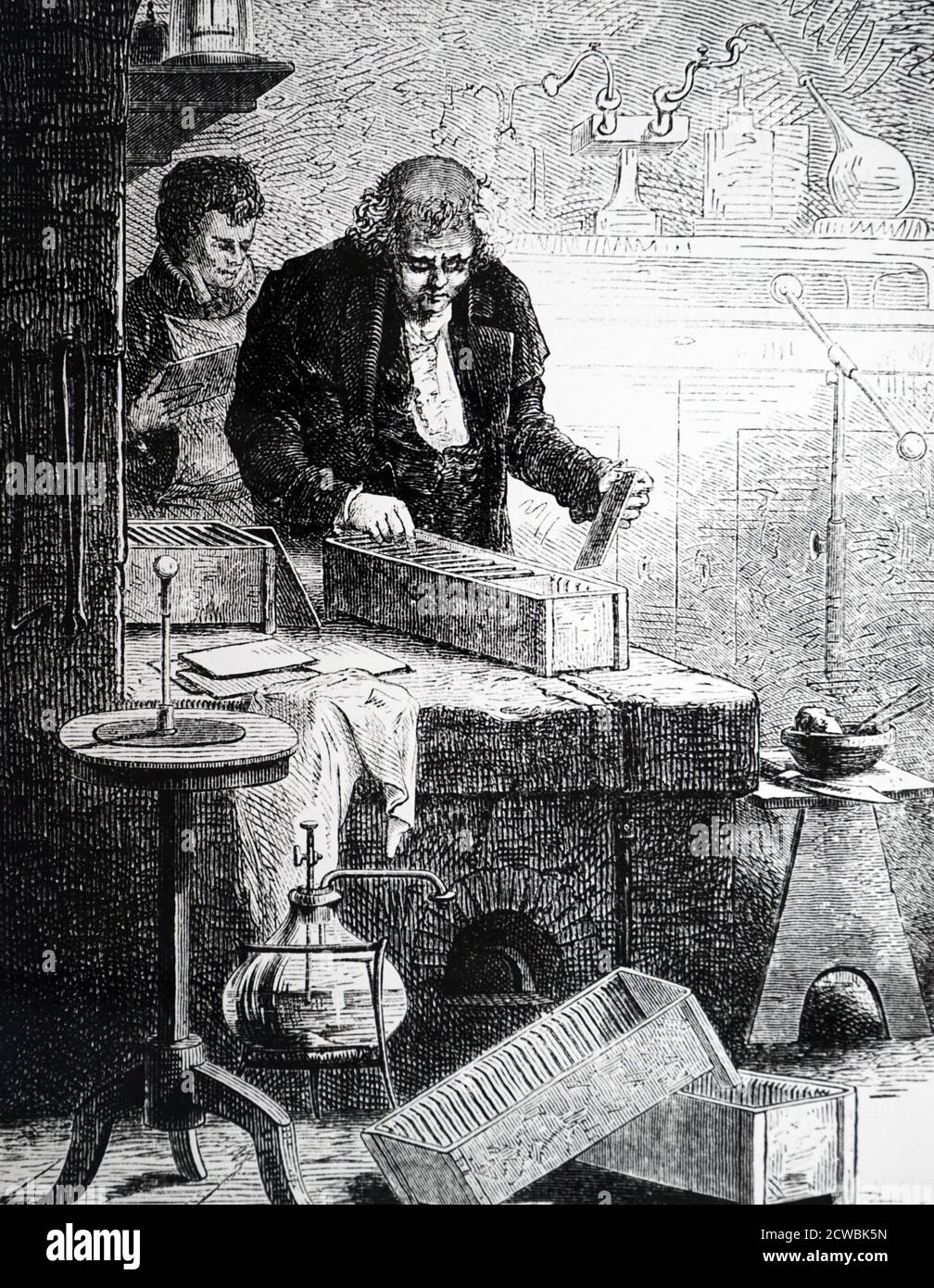 Engraving depicting William Cruickshank (17451800) constructing his