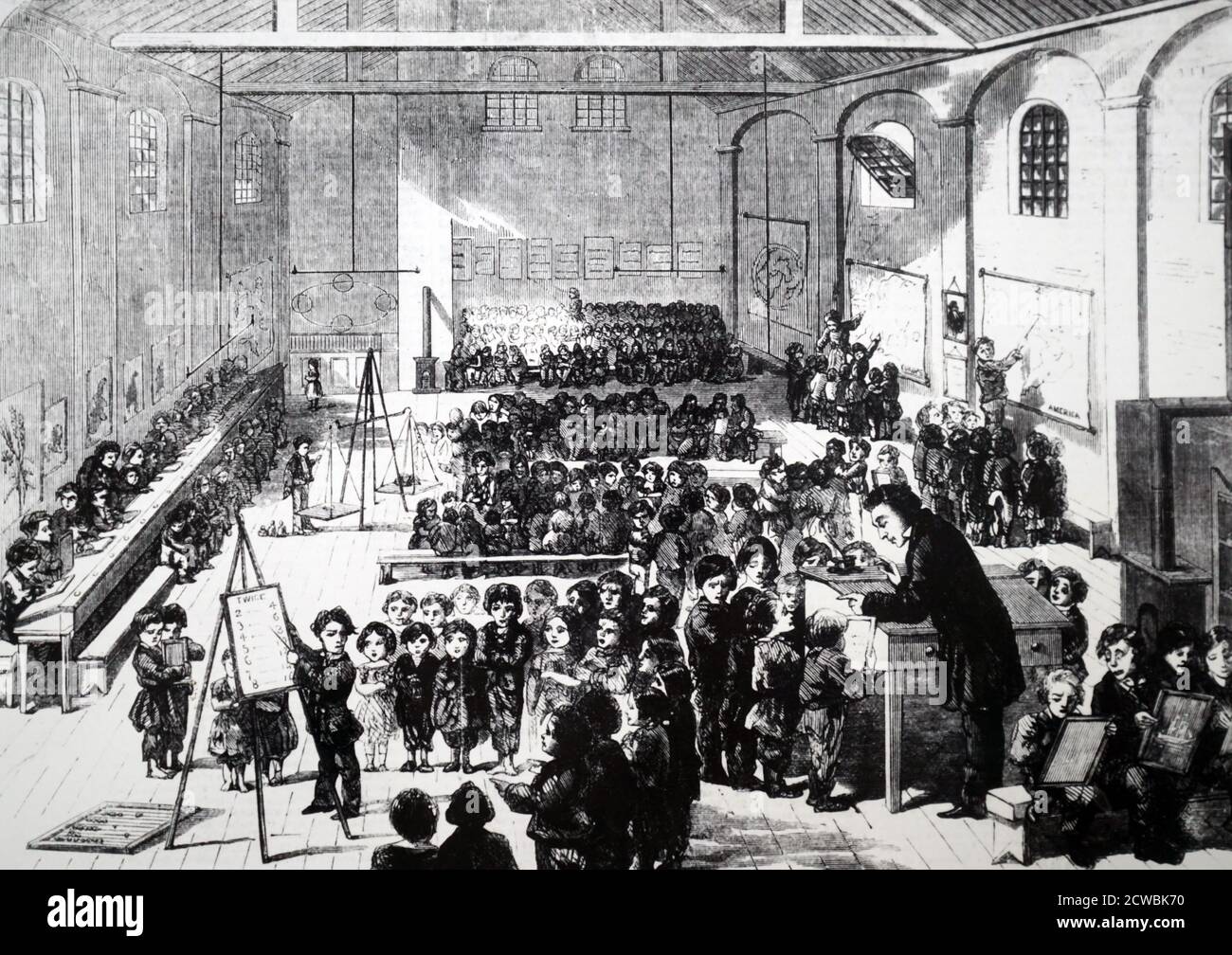 Engraving depicting a school for the 'common' classes. Ragged School, George Yard, St. Jude's, Whitechapel, London. Stock Photo