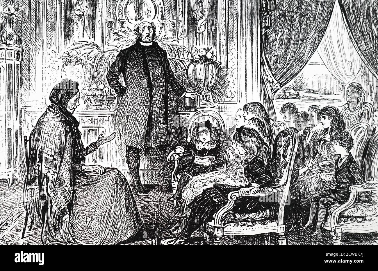 Cartoon commenting on the Sunday School movement. Bishop of London's idea for Sunday school education for the upper classes. Illustrated by George du Maurier Stock Photo