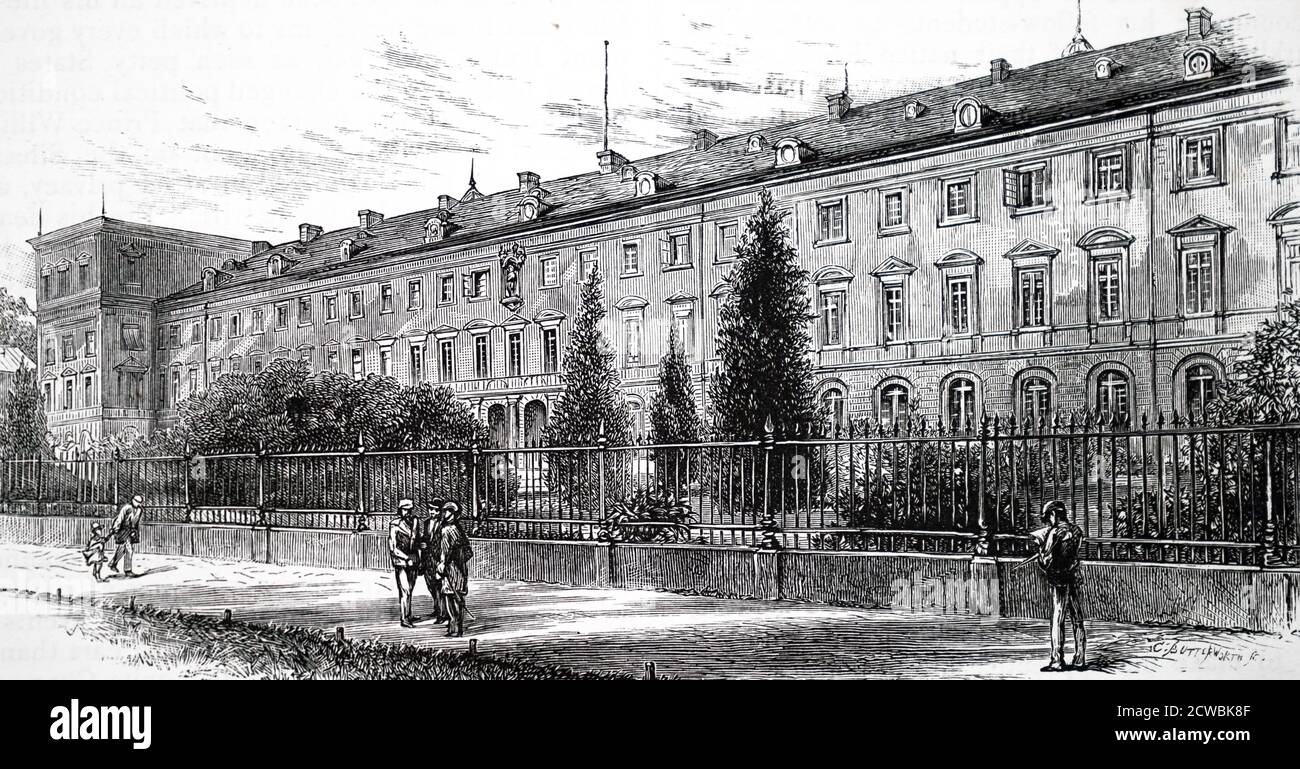 Engraving depicting the exterior of the University of Bonn. Stock Photo