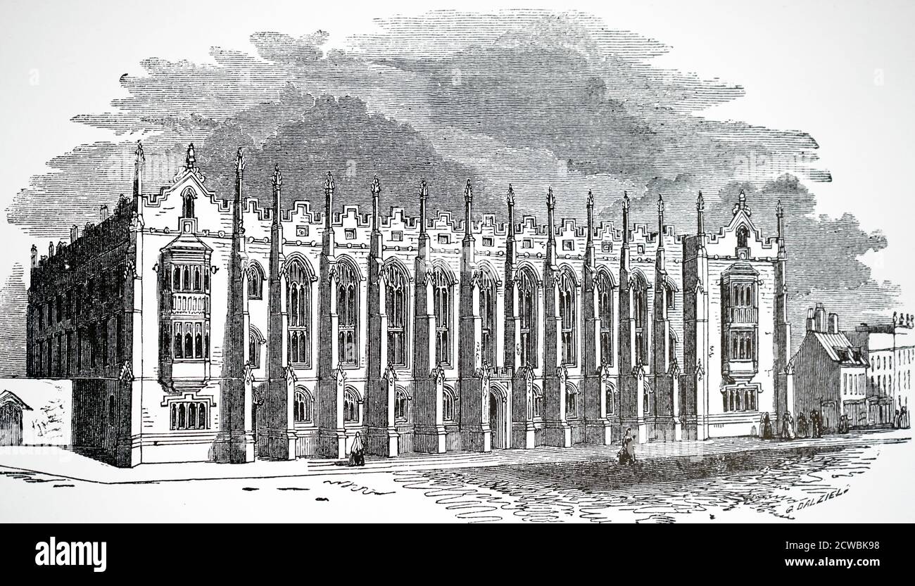 Engraving depicting the exterior of King Edward's Grammar School