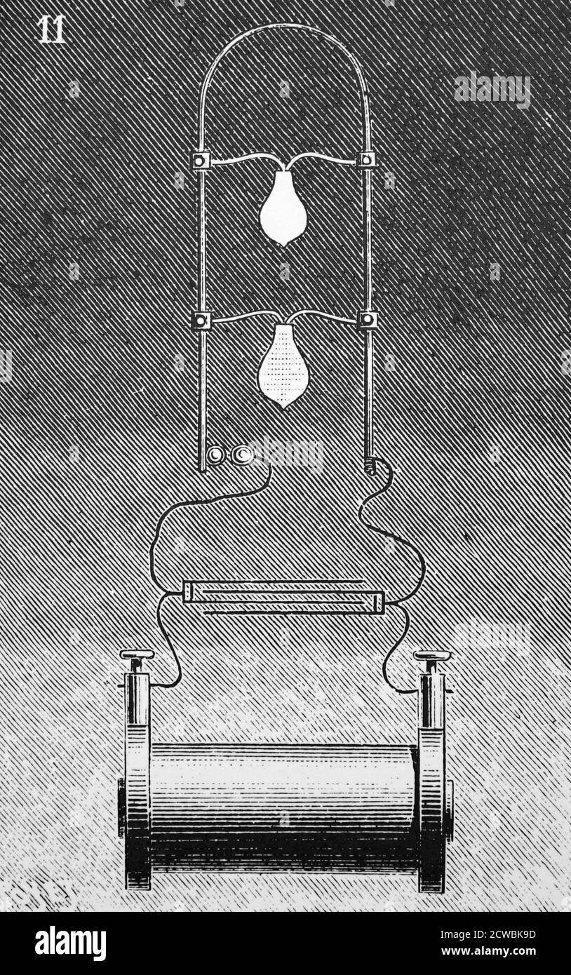 Engraving depicting Nikola Tesla's light bulb experiment Stock Photo - Alamy