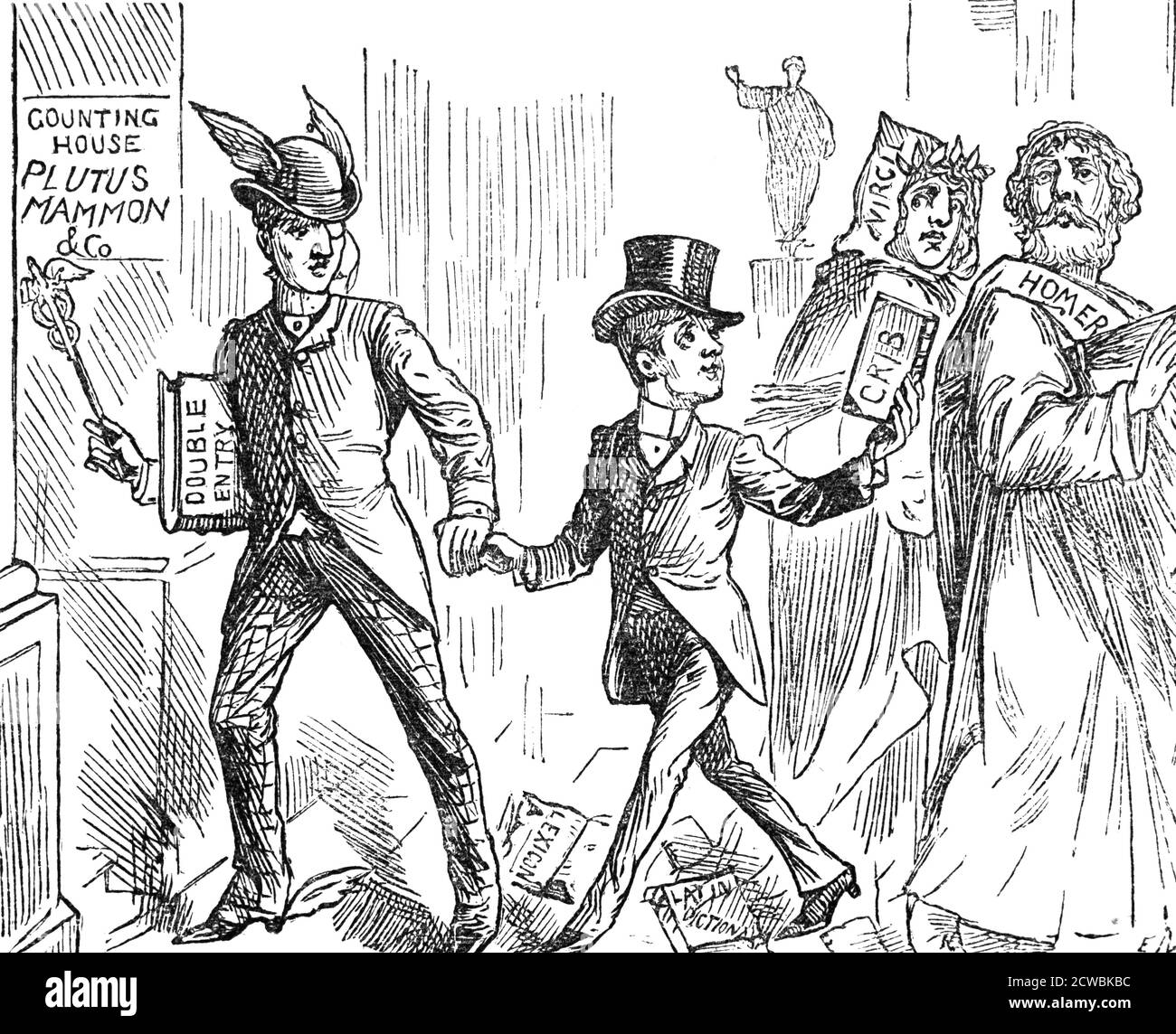 Cartoon titled 'The British educational curse'. Academic and Vocational education are kept separate. Stock Photo