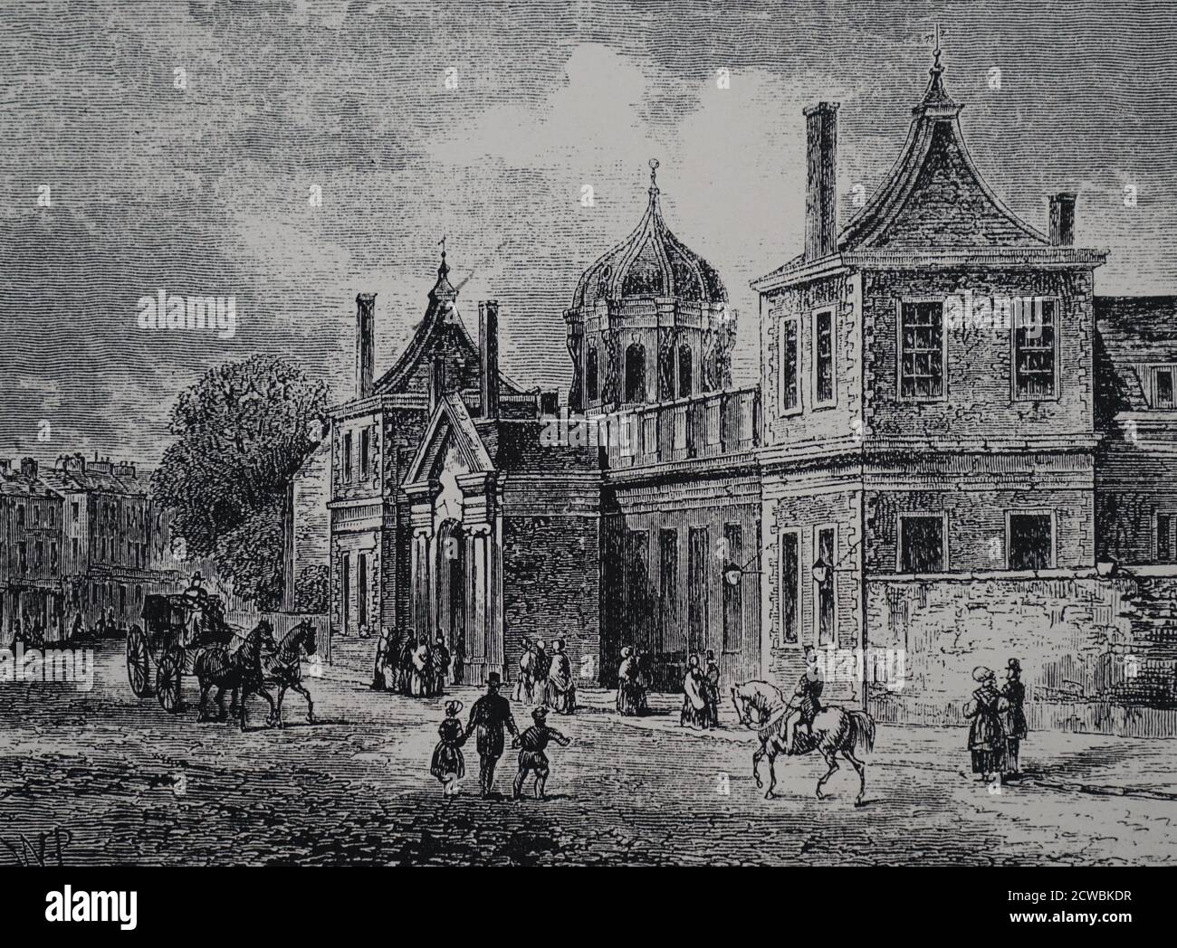 Engraving depicting the exterior to Montague House the old home of the British Museum. Stock Photo