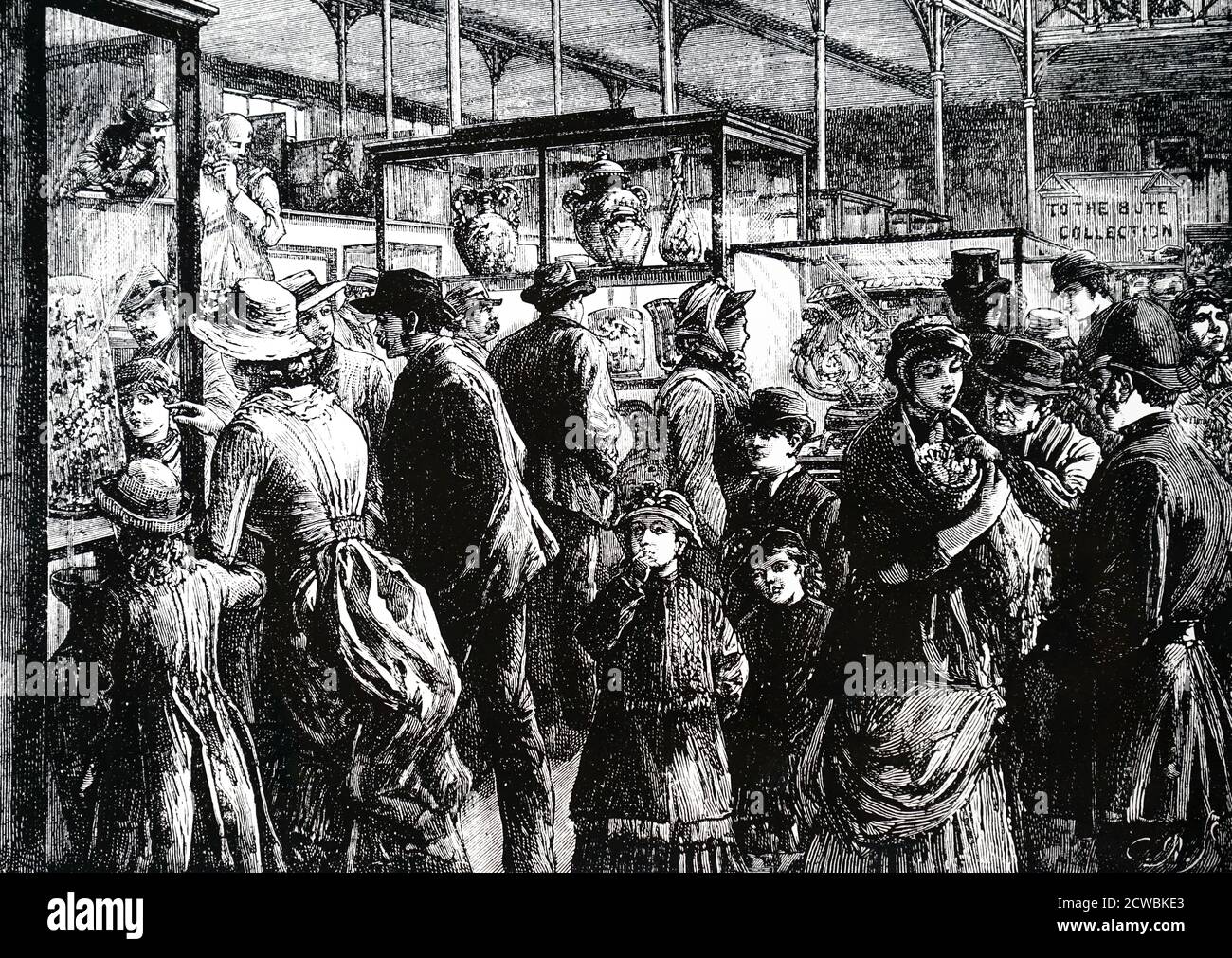 Engraving depicting Summer Bank Holiday visitors at Bethnal Green Museum, London. Stock Photo
