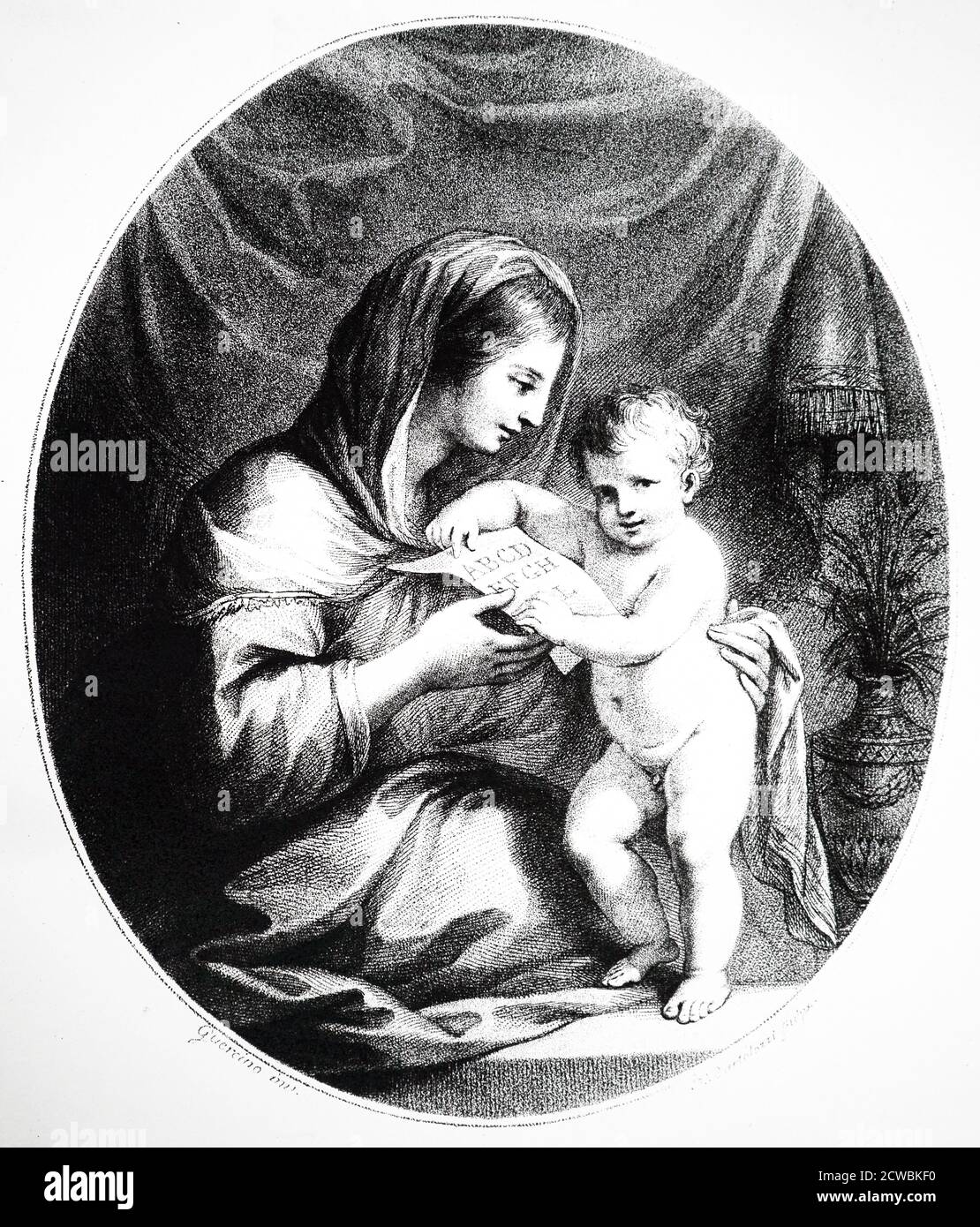 Engraving depicting a mother teaching her child to read. Engraving after work by Francesco Bartolozzi. Stock Photo