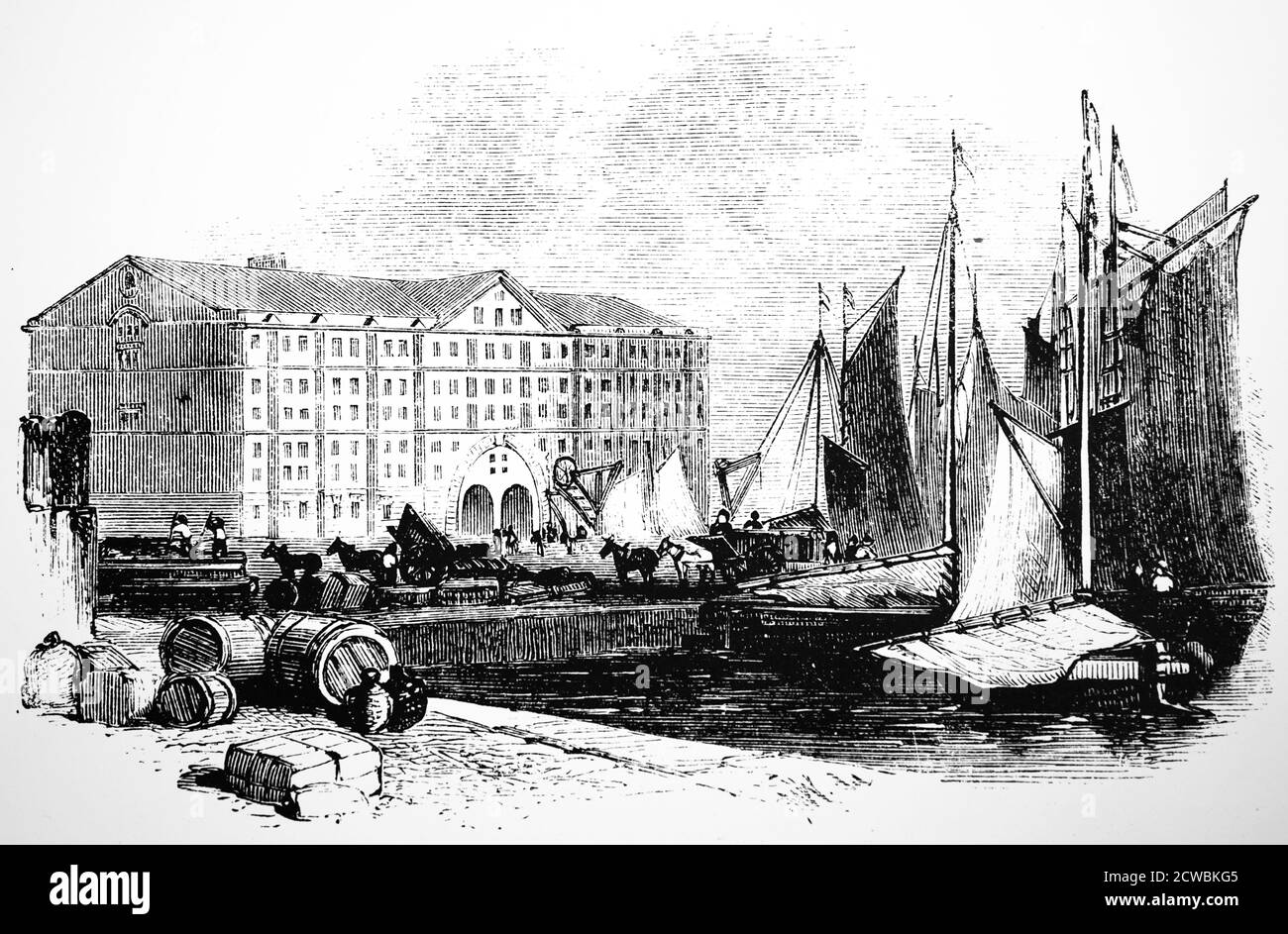 Engraving depicting the Duke's Dock, Liverpool, excavated by James Brindley. Stock Photo