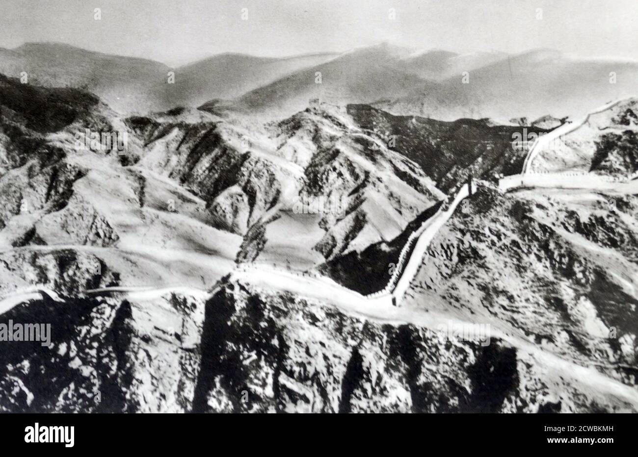 Black and white photo of the Great Wall of China. Stock Photo