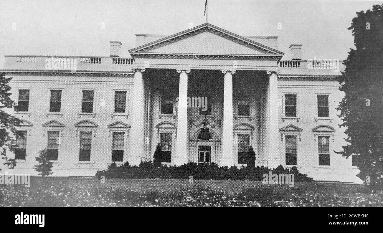 Black and white photo of the White House in Washington, DC. Stock Photo