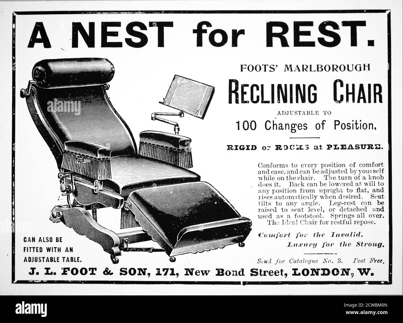 Advertisement for Foot's reclining chair Stock Photo Alamy
