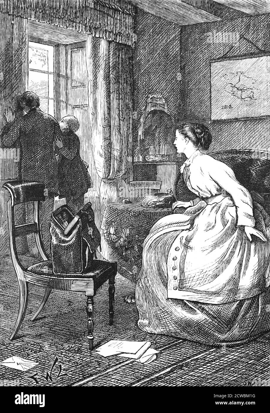 Engraving depicting a Gladstone bag, a small portmanteau suitcase built  over a rigid frame which could separate into two equal sections. The bags  are named after former British Prime Minister William Ewart