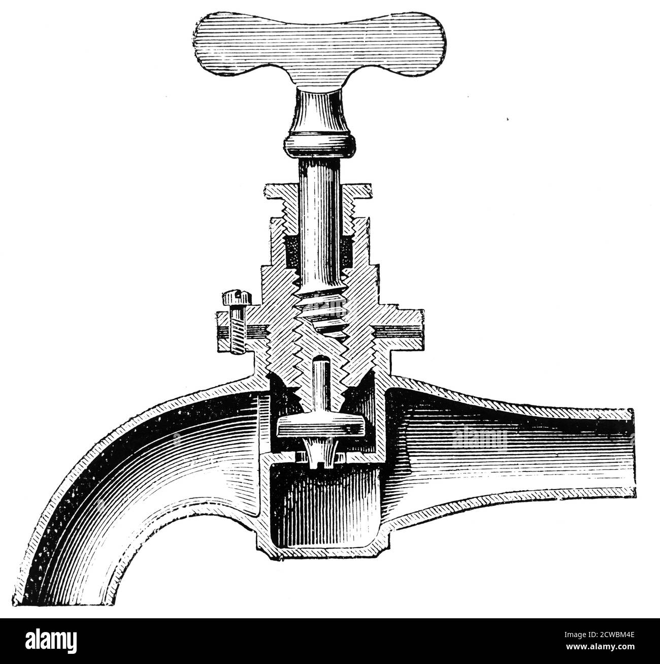 Engraving depicting a high-pressure screw-down tap by Guest & Chrimes Stock Photo