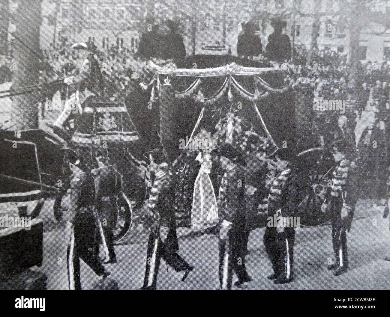 Black and white photo of the funeral of the Queen Mother of the Netherlands, Emma of Waldeck and Pyrmont (1848-1934). Stock Photo