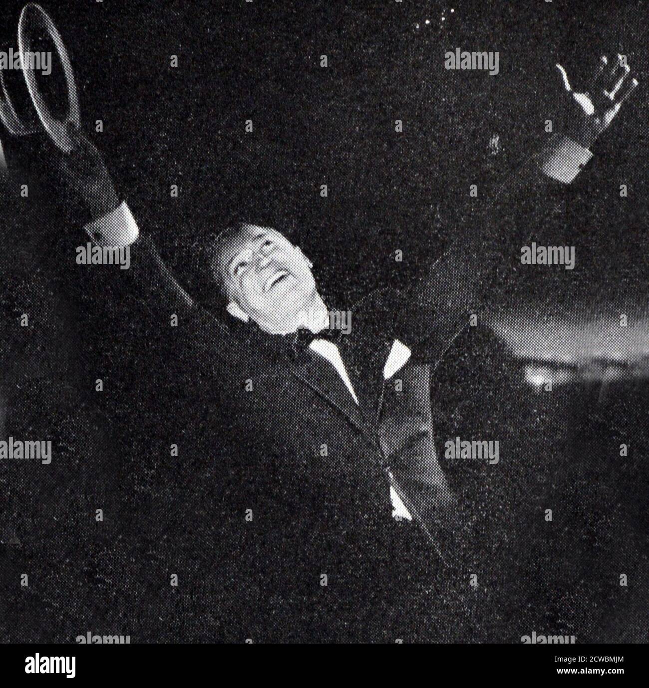 Black and white photograph of Maurice Chevalier (1888-1972), French actor, cabaret singer and entertainer. Stock Photo