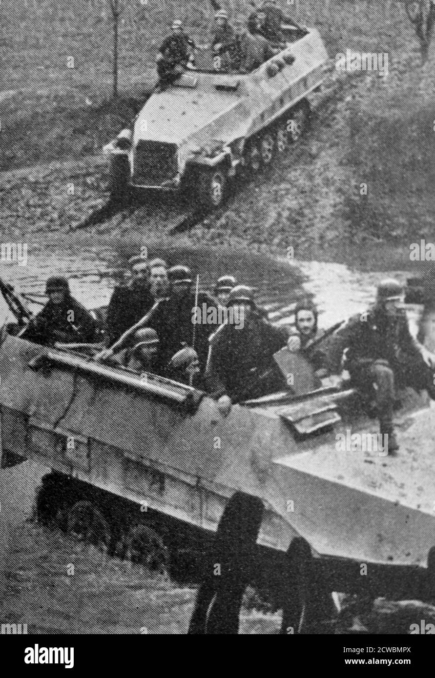 Black and white photograph of the Battle of France, May-June 1940; German armour in the North of France. Stock Photo