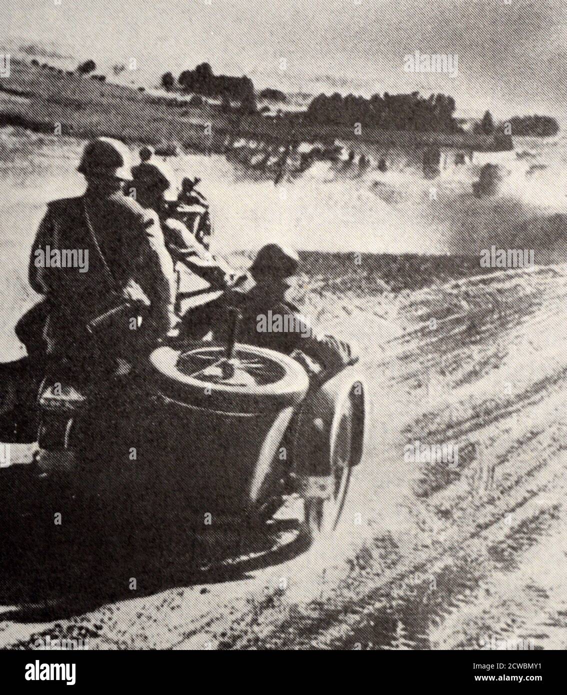 Black and white photograph of World War II (19391945); the War in Russia; German mechanized