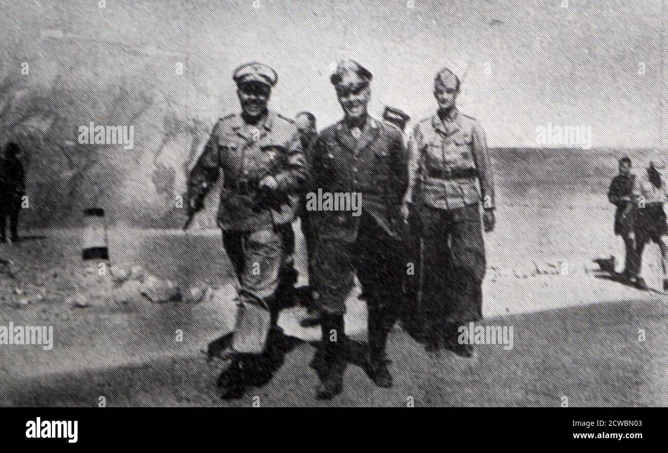Black and white photograph of World War II (1939-1945); the War in Northern Africa. German Generals Albert Kesselring (1885-1960) and Erwin Rommel (1891-1944). Stock Photo