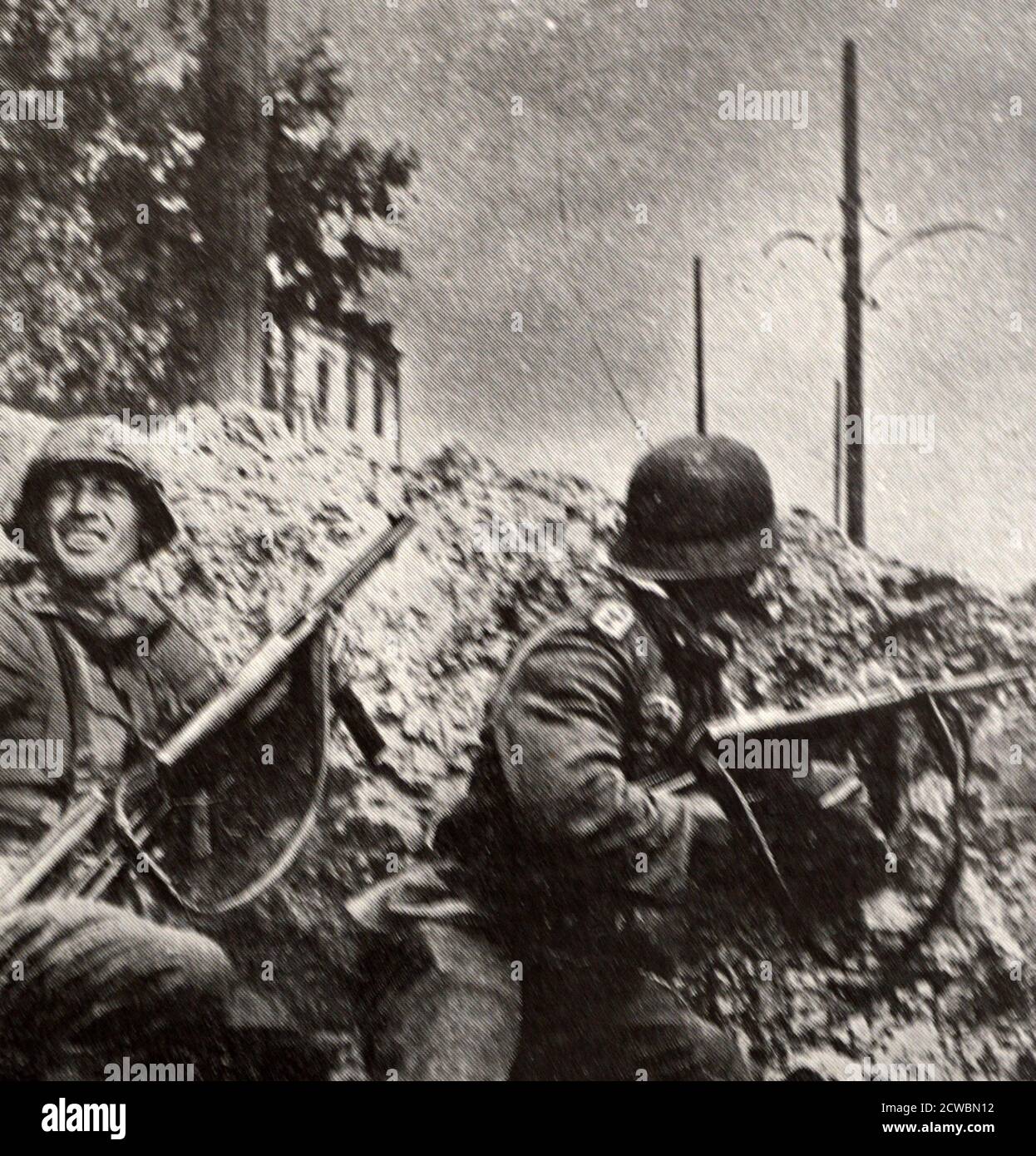 Black and white photograph of World War II (1939-1945); German soldiers fighting outside Stalingrad. Stock Photo