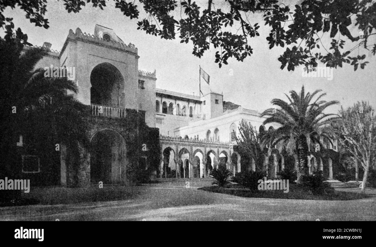 Black and white photograph of World War II (1939-1945); the Eastern Palace in Algiers, the residence of the governor where French Admiral Francois Darlan (1881-1942) was assassinated. Stock Photo