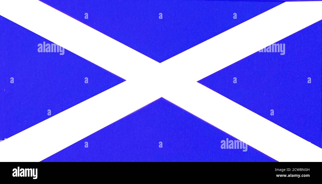 Illustration showing The flag of Scotland, also known as St Andrew's Cross or the Saltire. The flag is first recorded with the illustration of a heraldic flag in Sir David Lyndsay of the Mount's Register of Scottish Arms, circa 1542. Stock Photo