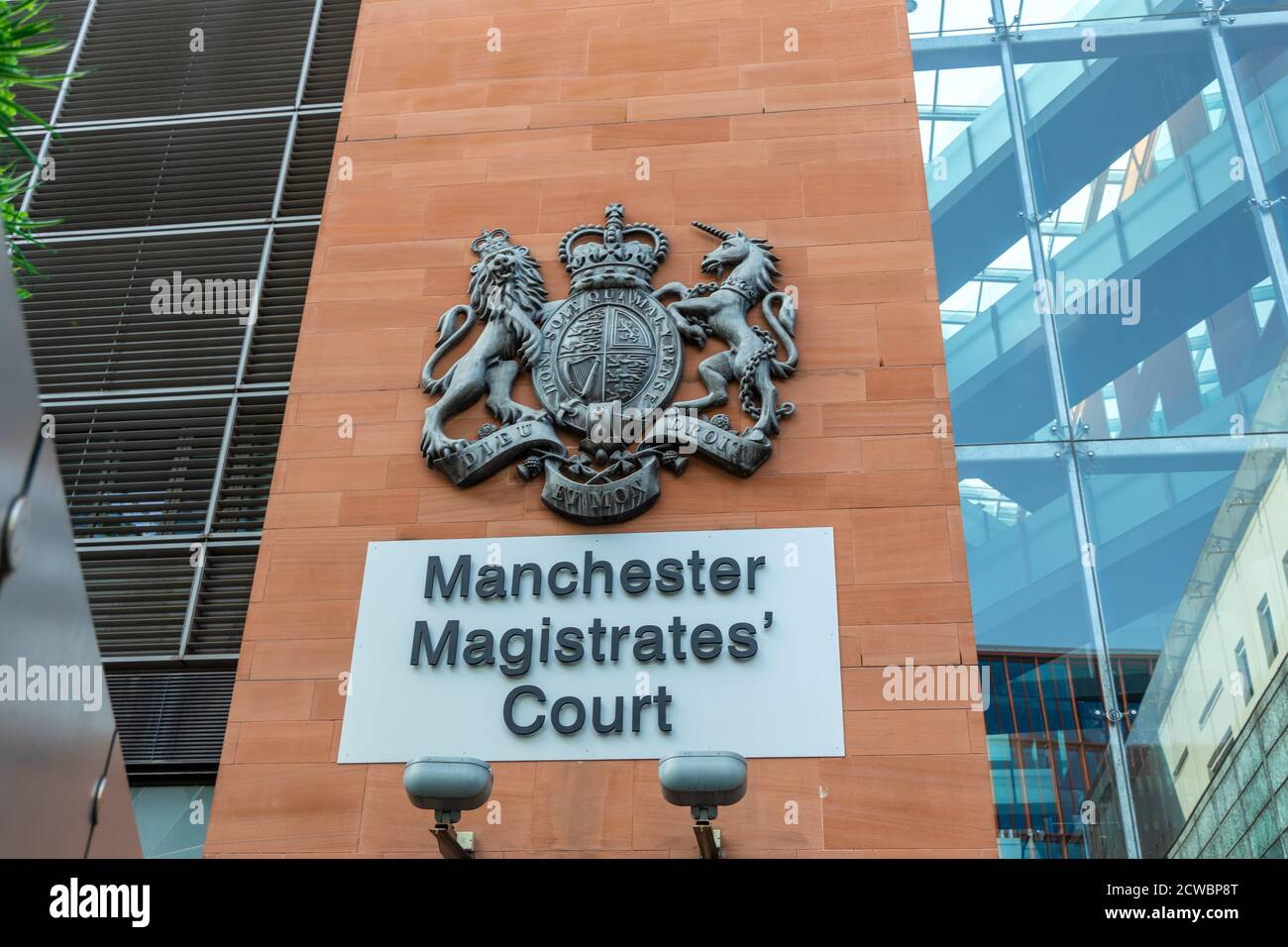 Detail of Manchester Crown Court building at Crown Square in Manchester. Stock Photo