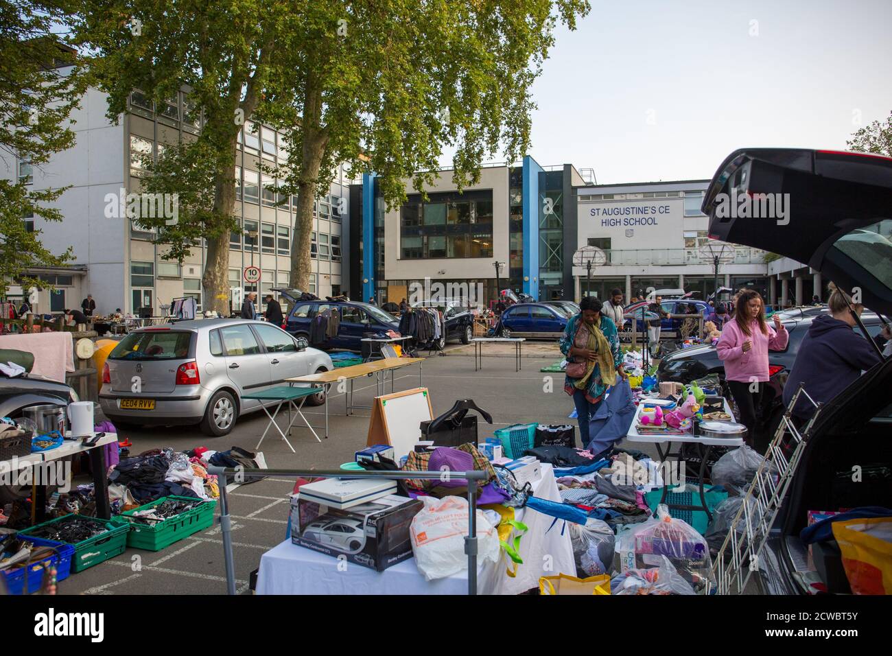 St Augustine;s CE High School, car boot sale, London Stock Photo Alamy