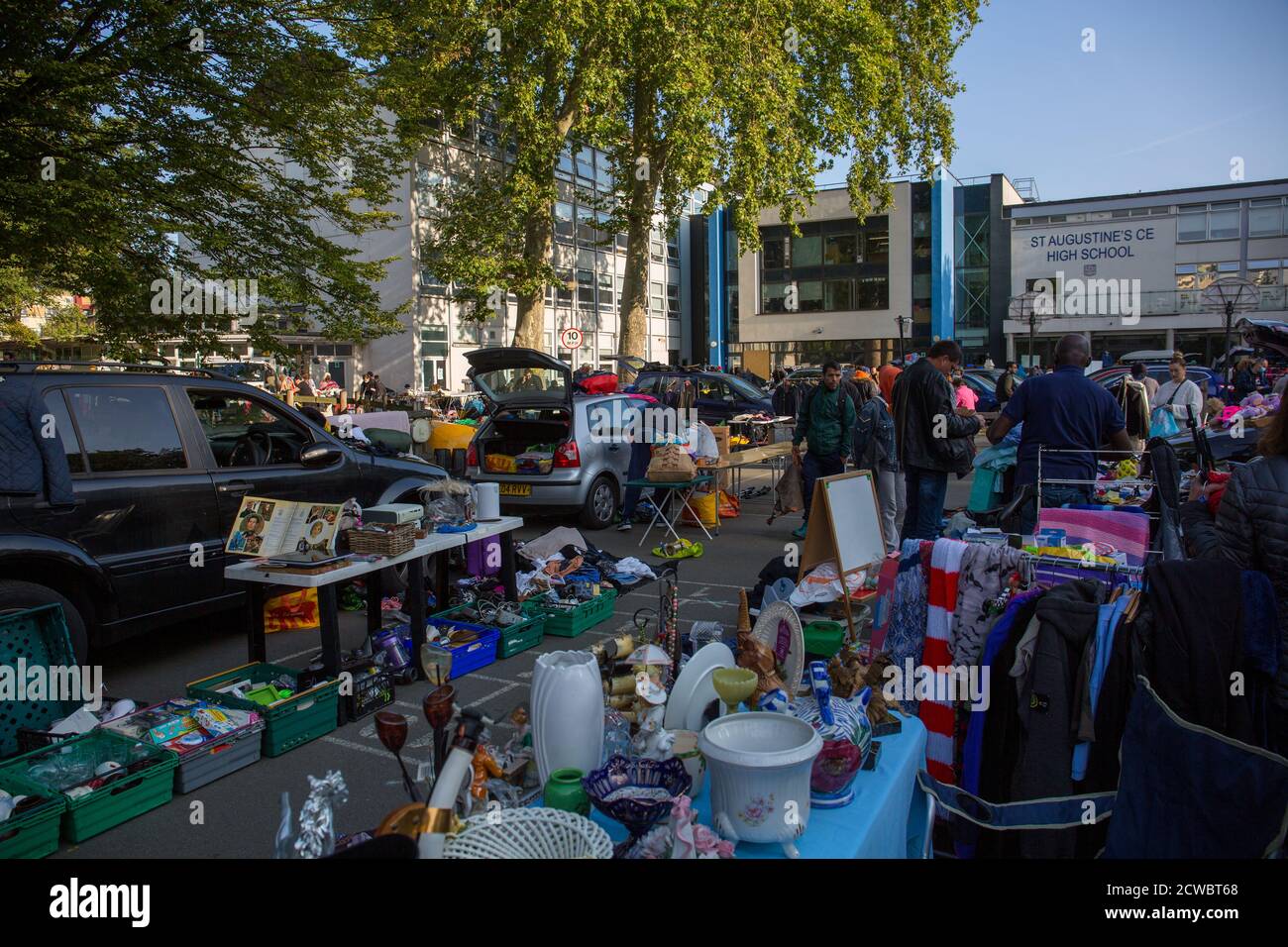 St Augustine;s CE High School, car boot sale, London Stock Photo Alamy