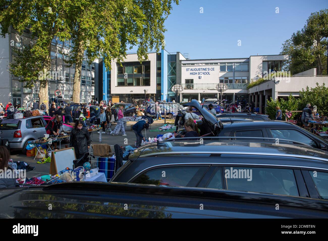 St Augustine;s CE High School, car boot sale, London Stock Photo Alamy