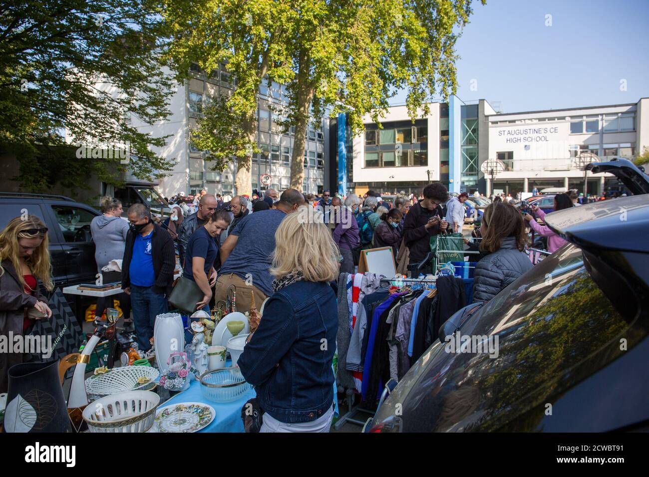 St Augustine;s CE High School, car boot sale, London Stock Photo Alamy