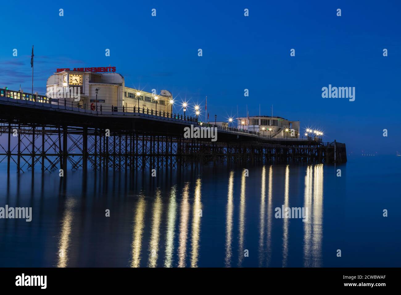 England, West Sussex, Worthing, Worthing Beach and Pier Stock Photo