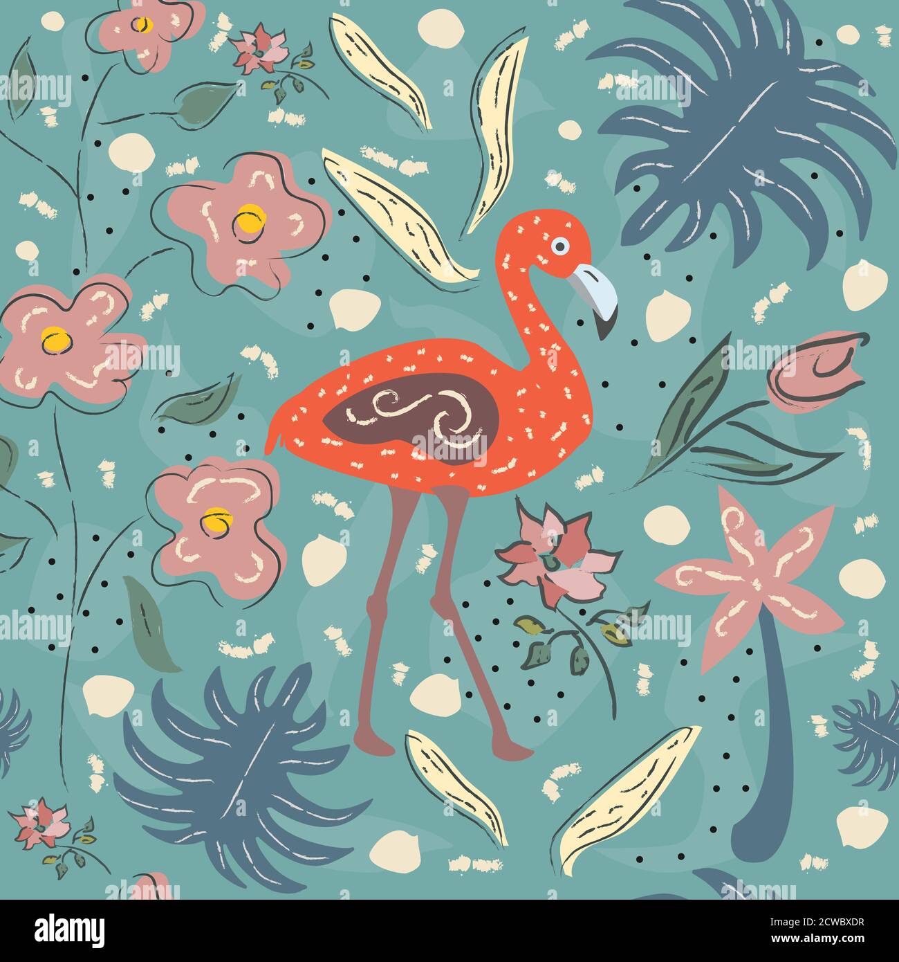 Flamingo Bird Seamless Pattern. Vector illustration Stock Vector