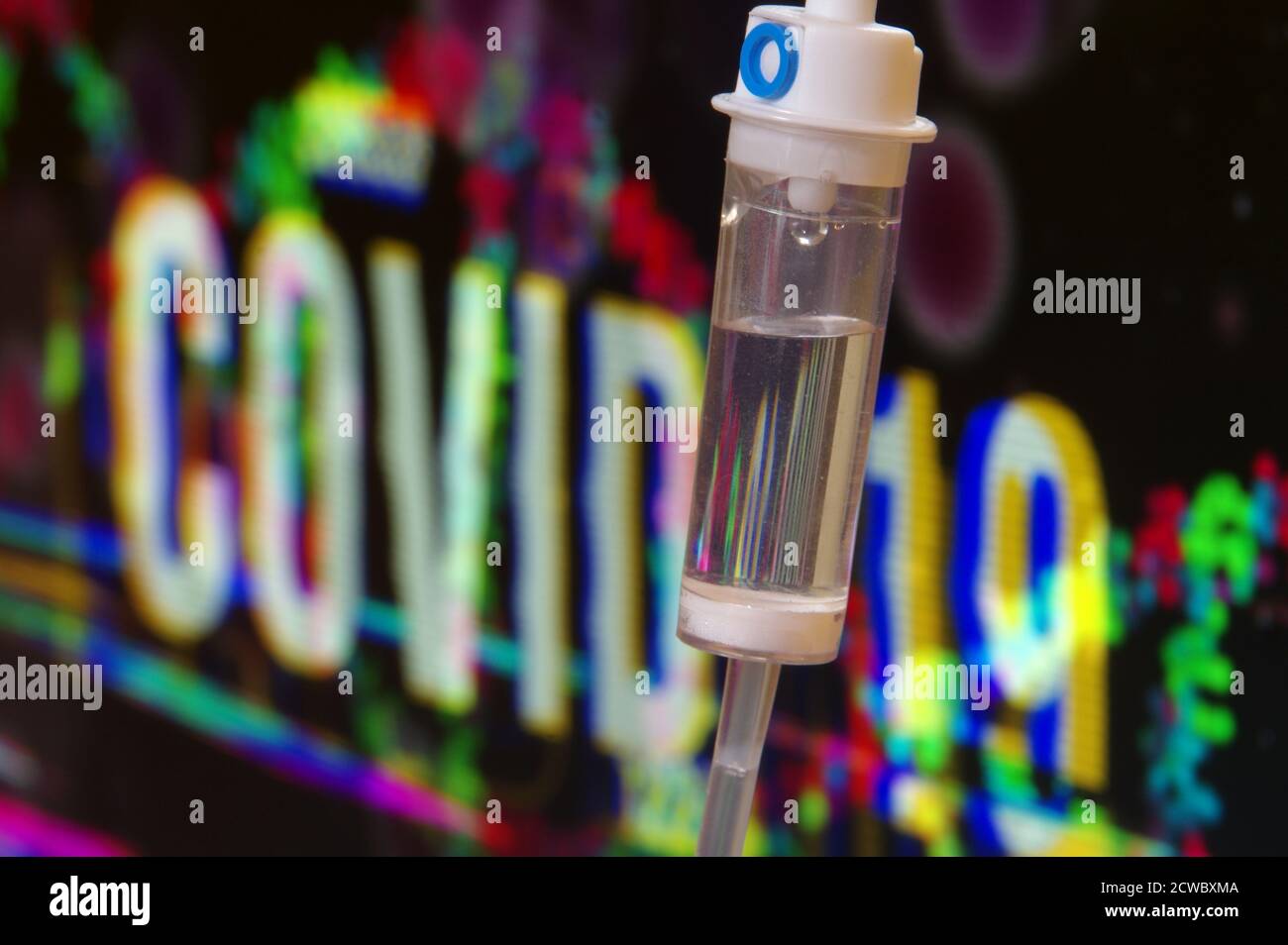 Epidemic Covid-19 crisis. A drip with pandemic symbol on a background illustration. Health, medical and coronavirus concept. Stock Photo