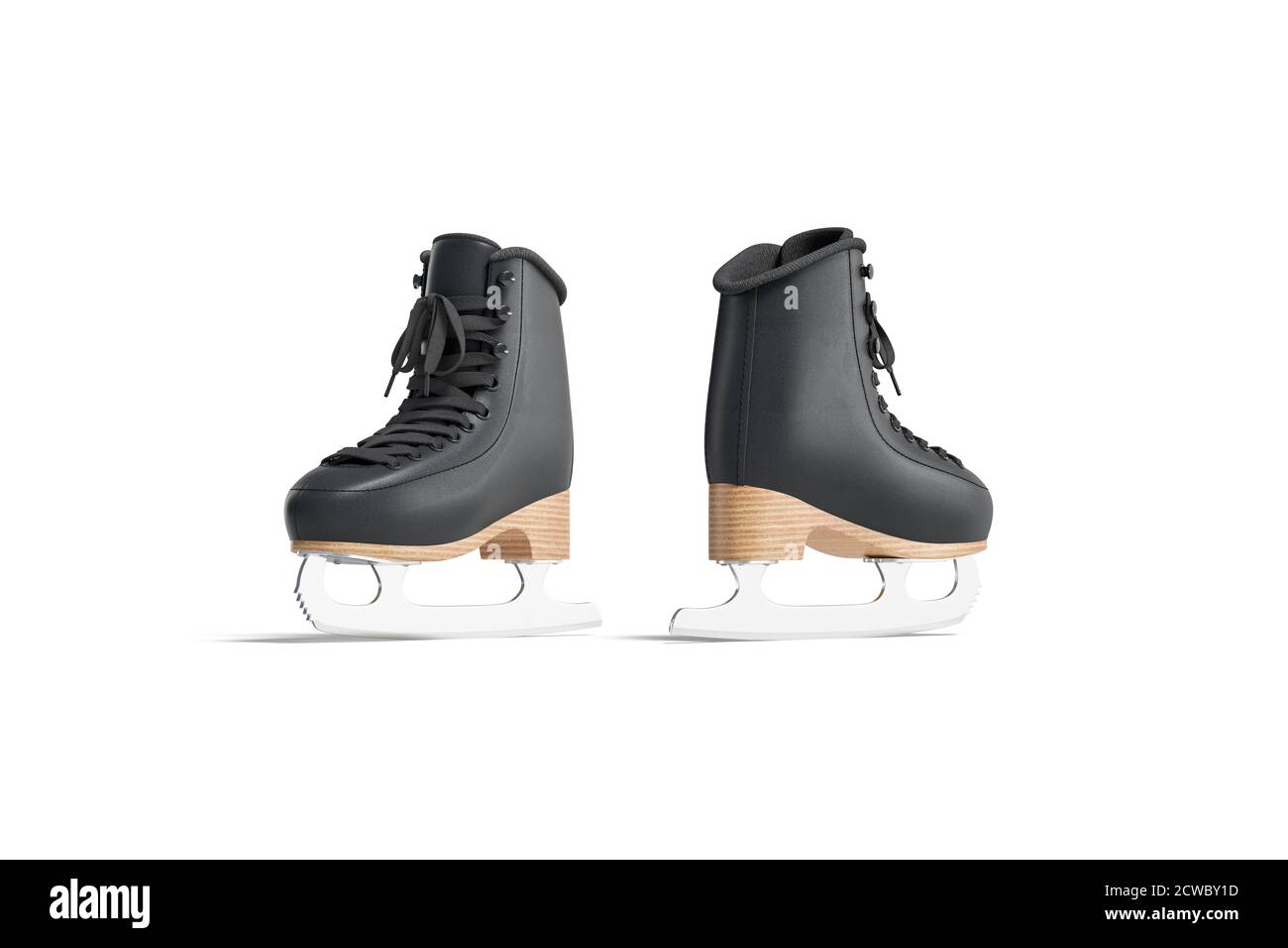 Blank black ice skates mockup, front and back view Stock Photo