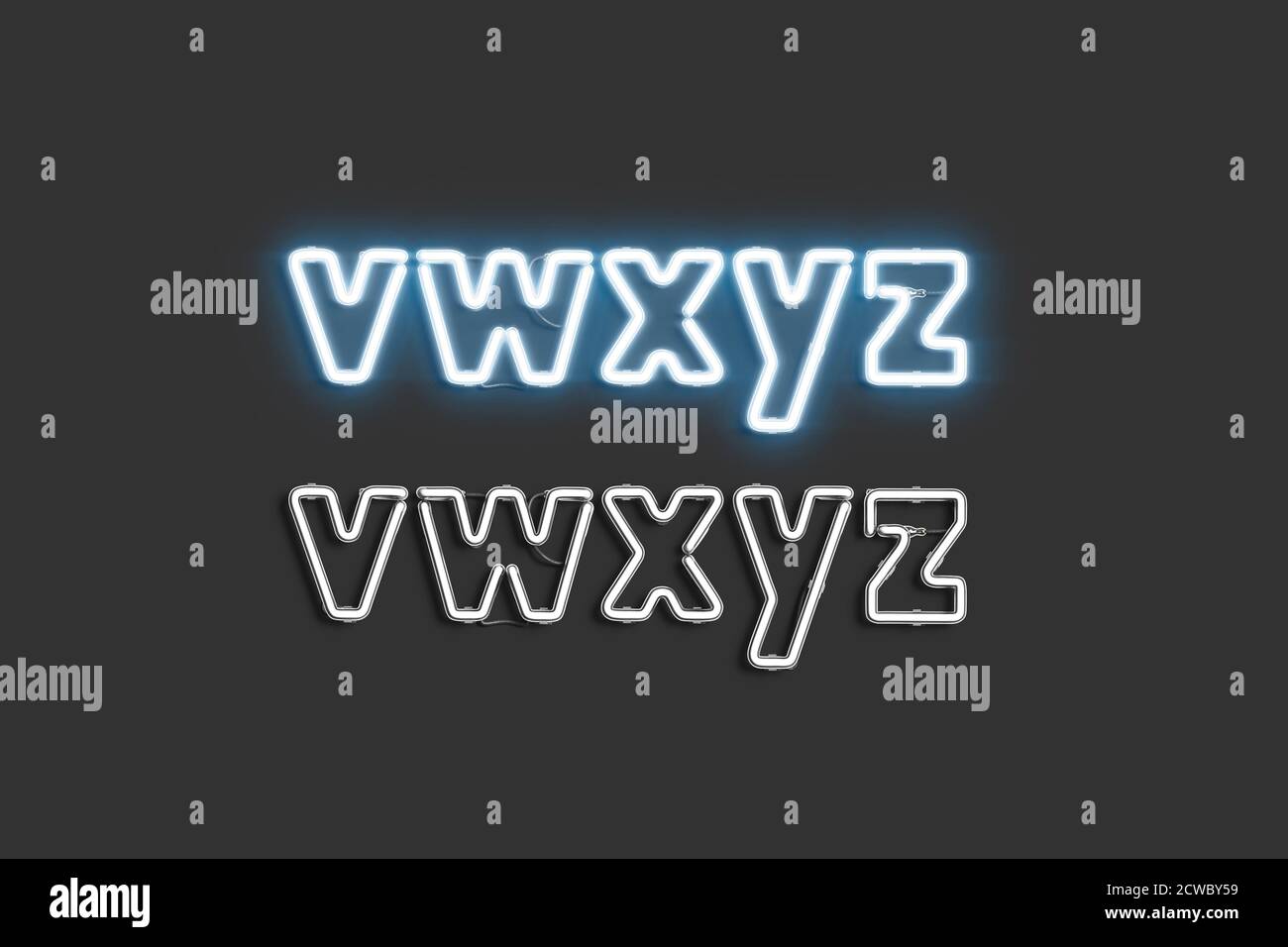 Neon v w x y z symbols, electric font mockup Stock Photo