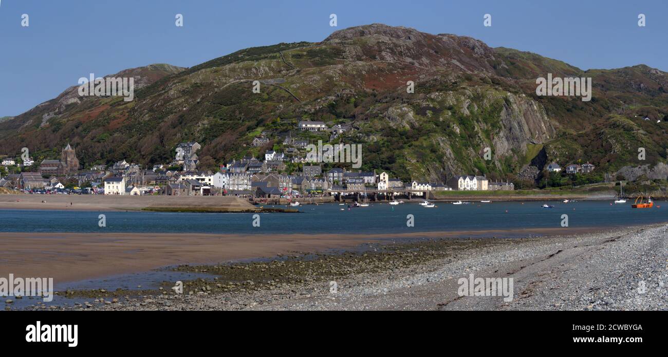 Panoramic image of Barmouth harbour North Wales Stock Photo