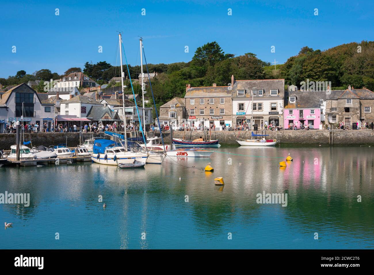 Padstow harbour Cornwall, view in summer of the North Quay Parade in