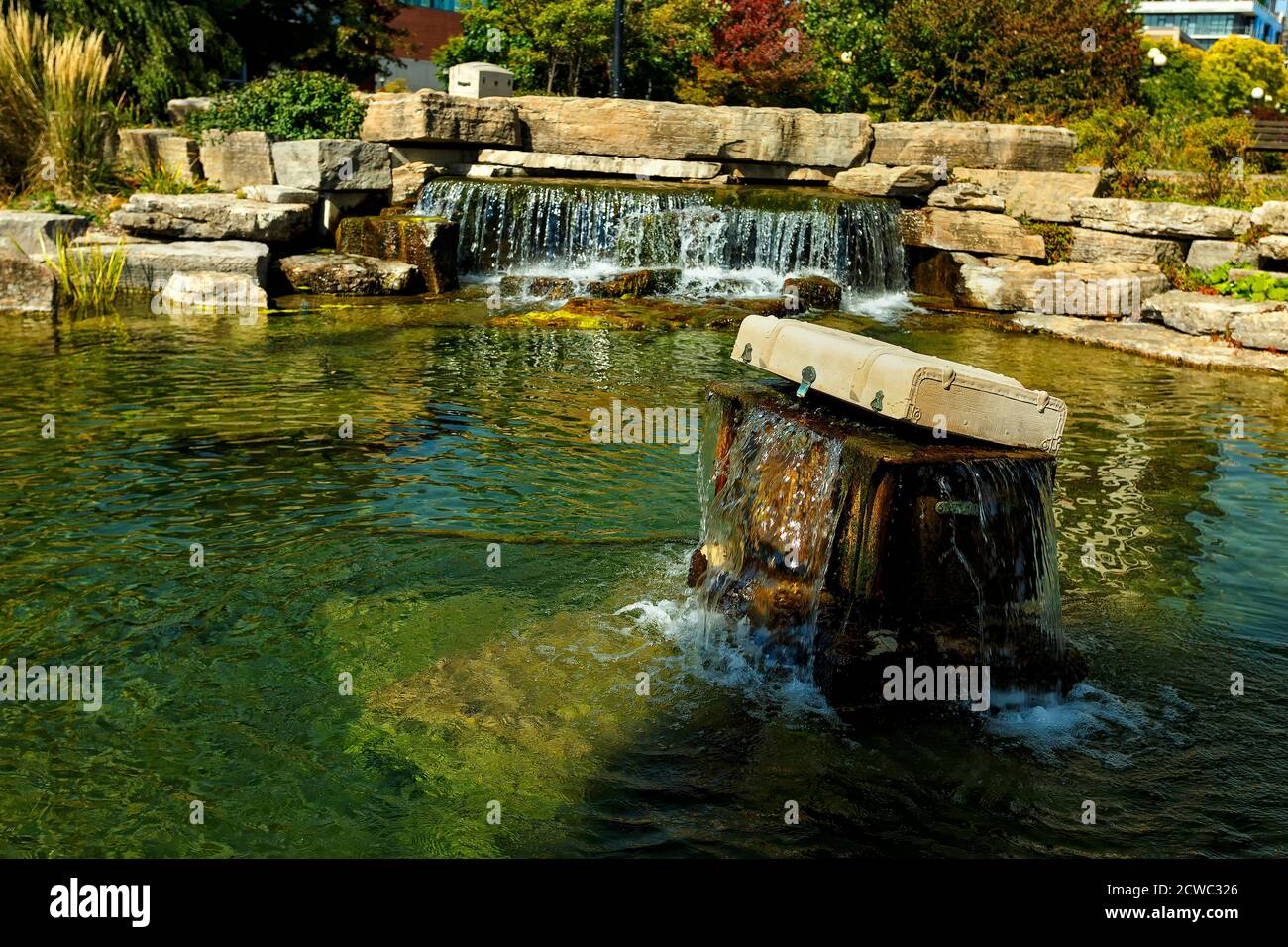 Water feature near Clock Tower Victoria Park Kitchener ON Canada Stock