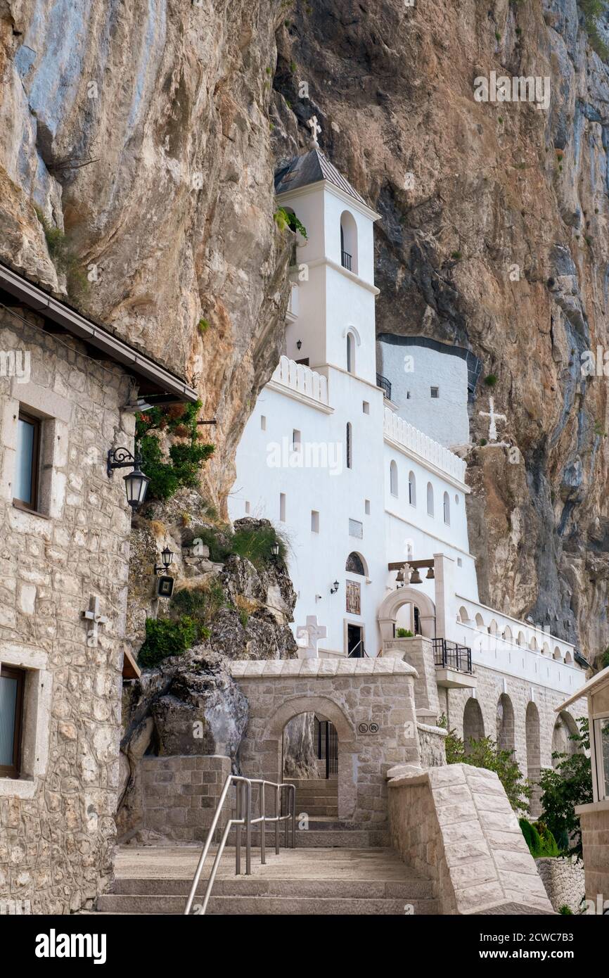 Ostrog monastery in Montenegro. Church of the Holy Cross are in rock ...