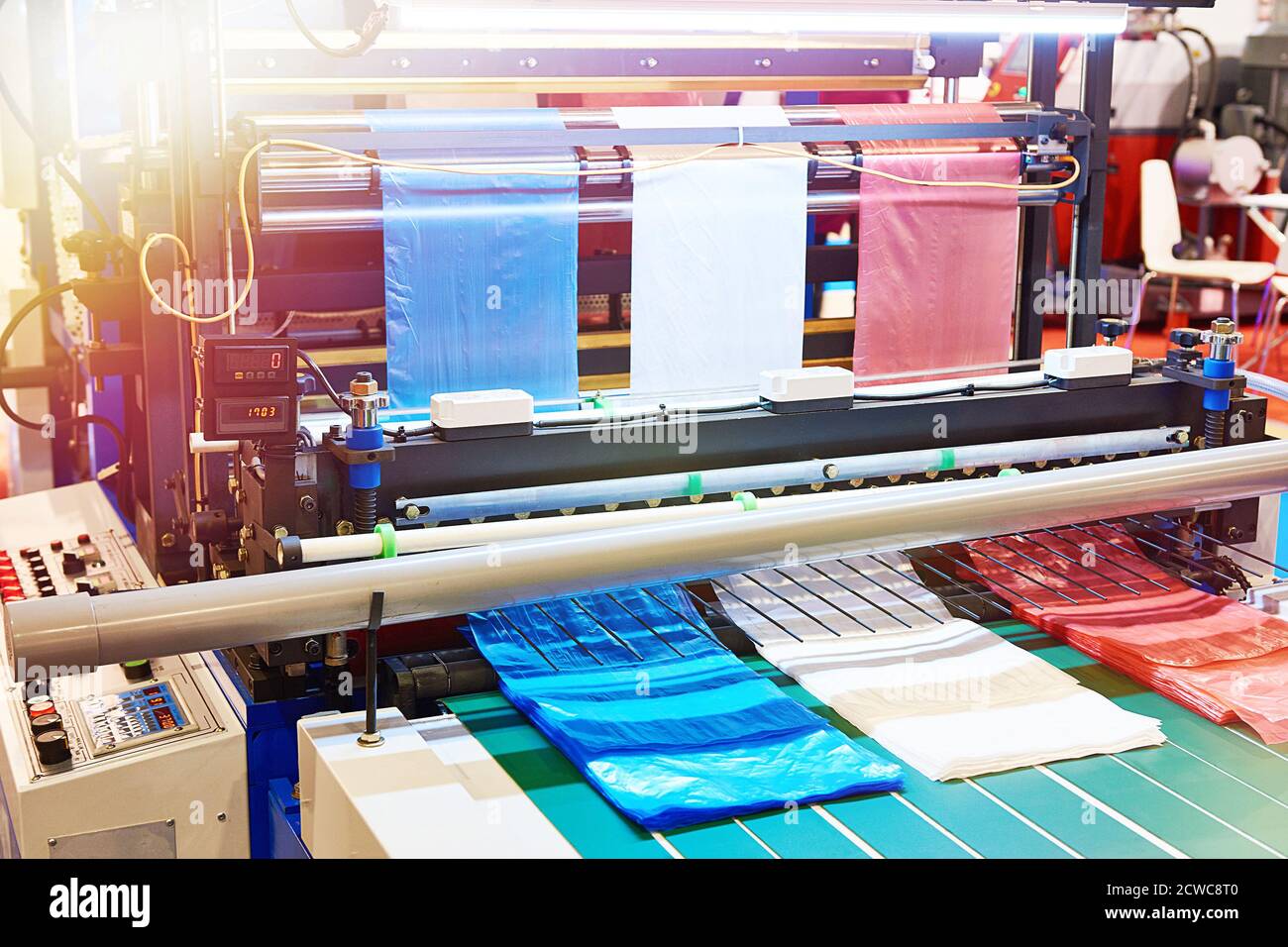 Machine for the production of plastic bags Stock Photo Alamy